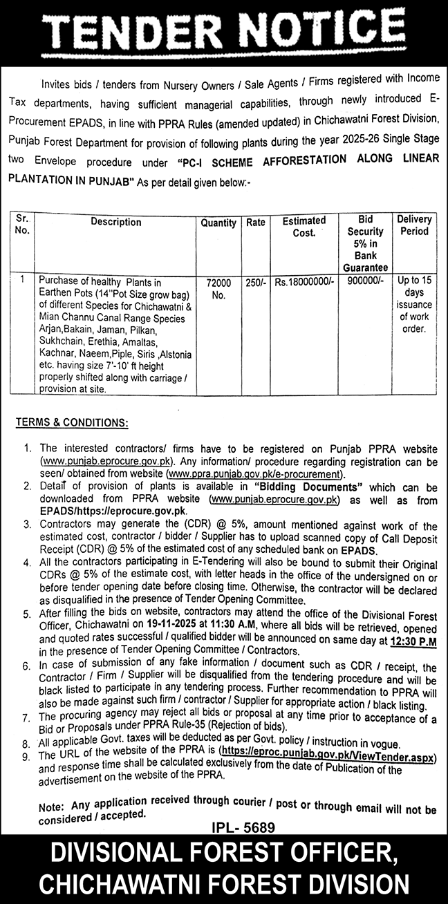 Forest Department Tender Notice